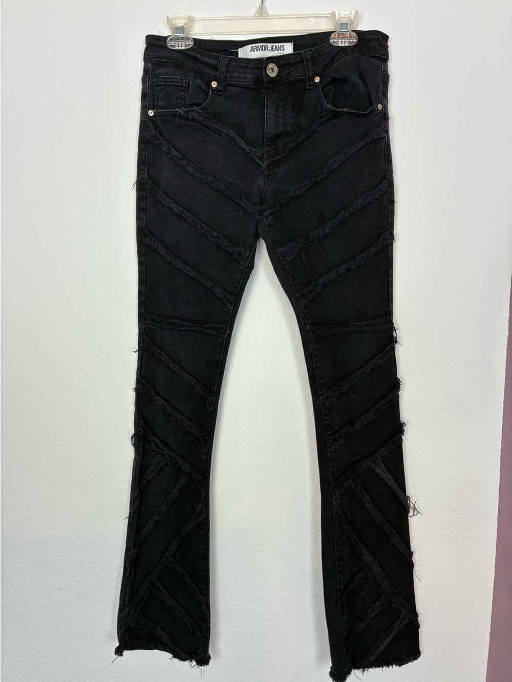Armor Black Fringed Rock N Roll Distressed Panel Jeans sold out size